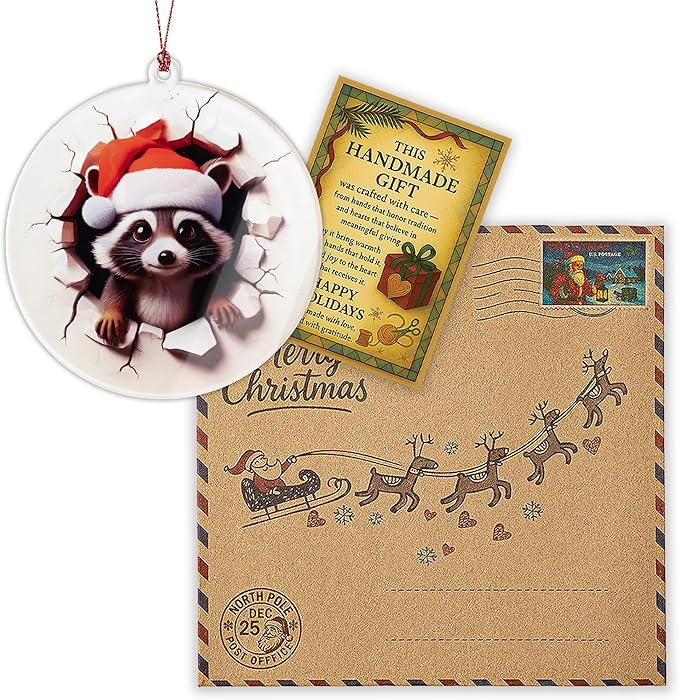 Racoon Christmas Ornaments 2025, Raccoon Funny Ornament with 2D Effect, Racoon Gifts for Women Men, Hanging Christmas Tree Decorations for Family Friends, Holiday Ornament for Raccoon Lovers