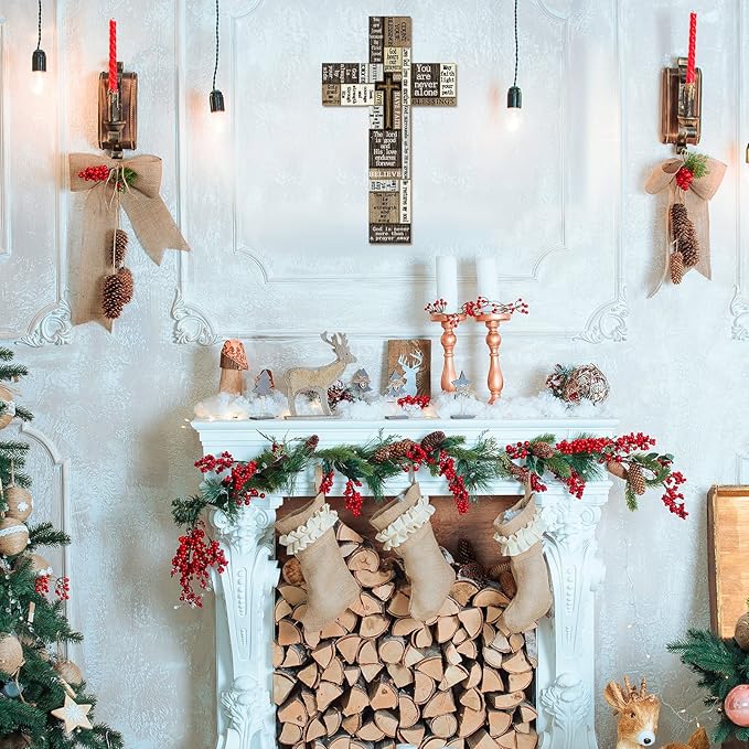 Wooden Cross Wall Decor 14 Inch Christians Wall Art Sign Religious Faith Easter Crosses Plaque with Inspirational Words and Saying Hanging Wood Cross Decor for Home Party Indoor Outdoor Farmhouse