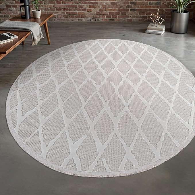 Modern Indoor Rug Diamond 4 Round Area Rugs for Living Room Luxury Kitchen Bedroom Durable Soft Geometric Durable Low and High Pile Stain Resistant Non Shedding Area Carpet 4 Round