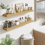 Fun Memories 40 Inch Floating Shelves, Long Wood Wall Shelf Set of 2 with Invisible Brackets, for Bathroom, Living Room, Bedroom, Kitchen, Oak