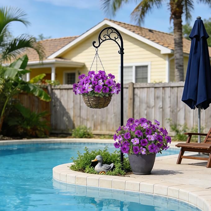 6 Pcs Artificial Petunia Flowers for Outdoors, Fake Flowers for Outdoor Planter, UV Resistant Realistic Faux Petunias Plants for Outside No Fade for Garden Porch Patio Indoor Decor(Double Purple)