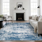 8x8 Area Rug Living Room Rug: Washable Modern Abstract Soft Thin Rug Indoor Floor No Slip Stain Resistant Carpet for Bedroom Dining Room Farmhouse Nursery Home Office - Blue