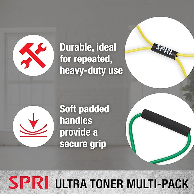 SPRI Ultra Toner Figure 8 Resistance Band with Padded Handles Great for Stretch, Exercise, Fitness Training, Yoga, Resistance Weights, Therapy, Gym or Home Workout Equipment.