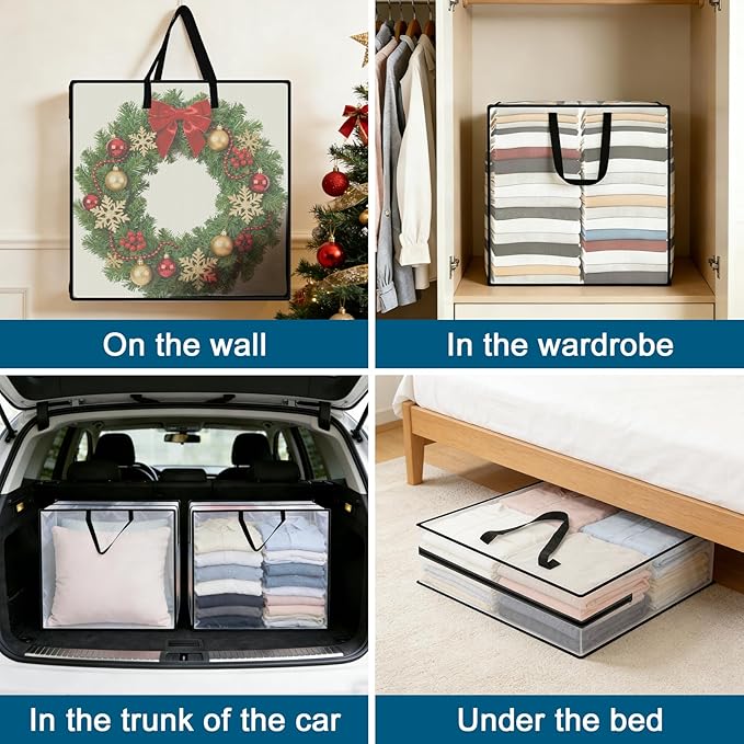 95L Under Bed Storage Bag, 2-Pack Under Bed Storage Containers, Clear Storage Bags for Clothes Quilt Pillow Wreath Blanket Storage or Closet Organizer Home Storage