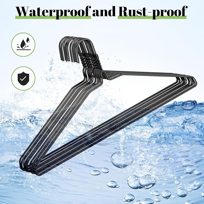 Wire Metal Clothes Hangers Bulk 50 Pack, 16 Inch 12 Gauge Standard Size, Slim Space Saving for Coat Suits Shirts Pants Skirts, Non Slip, Black