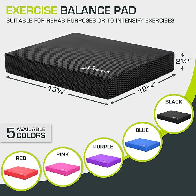 ProsourceFit Exercise Balance Pad, Non-Slip Cushioned Foam Mat & Knee Pad for Fitness and Stability Training, Yoga, Physical Therapy