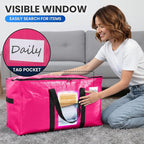 TAILI 4 Pack Pink Extra Large Moving Bags, Heavy Duty Totes with Visible Window, Wrap Around Handles, Great for Storage, Space-Saving