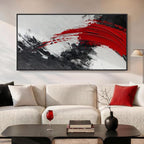 Extra Large Framed Red Black and White Abstract Wall Art for Living Room, Oversized Modern Horizontal Canvas Prints Artwork for Walls, Minimalist Pictures for Bedroom Office Hallway Wall Decor 30x60 In