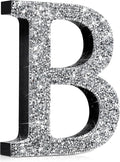 Qunclay 12'' Silver Crystal Diamond Bling Letters Crushed Diamond Decoration Wooden Glitter Letter with Screw and Hooks Rhinestone Gift for Wedding Y2k Mcbling Bedroom Wall Decor (Letter B)
