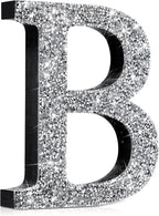 Qunclay 12'' Silver Crystal Diamond Bling Letters Crushed Diamond Decoration Wooden Glitter Letter with Screw and Hooks Rhinestone Gift for Wedding Y2k Mcbling Bedroom Wall Decor (Letter B)