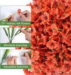 Artificial Fall Flowers for Outdoor Faux Plants for Spring Summer Decoration, UV Resistant Realistic Silk Plastic Fake Autumn Fall Flowers Garden Porch Patio Balcony Yard Front Home Decor, 24 Bundles