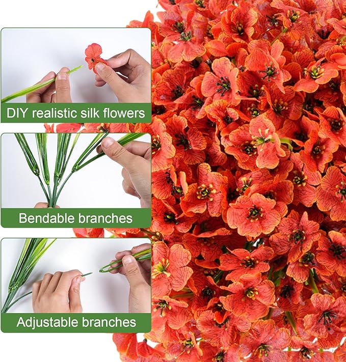 Artificial Fall Flowers for Outdoor Faux Plants for Spring Summer Decoration, UV Resistant Realistic Silk Plastic Fake Autumn Fall Flowers Garden Porch Patio Balcony Yard Front Home Decor, 24 Bundles