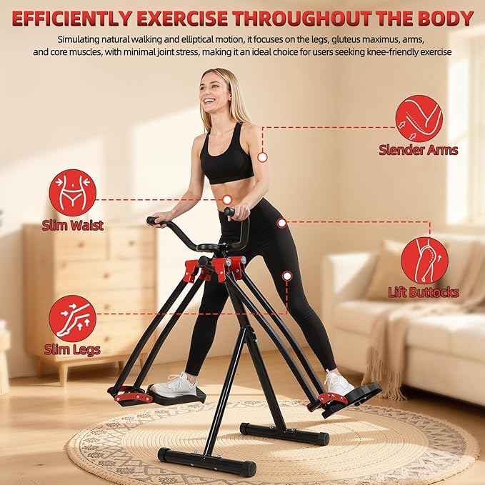 Space Walker Exercise Machine - Air Walker Elliptical Trainer Foldable Low-Impact Cardio Trainer with LCD Monitor, Extended Stride & Non-Slip Pedals for Home Gym
