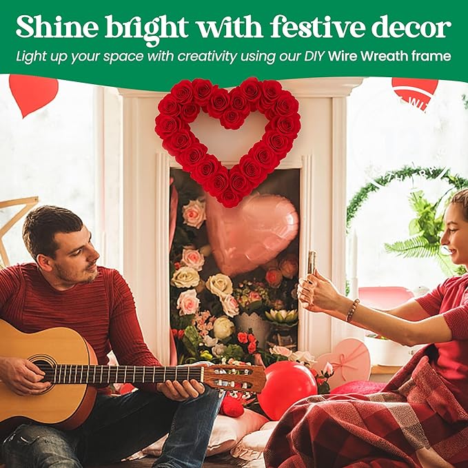 5-Pack 14 Inch Wire Wreath Frame – Heart Metal Wreath Form with Heart Design for DIY Crafts, Floral Projects, and Home Decor – Dark Green Wire Frame for Christmas Holiday & Weddings