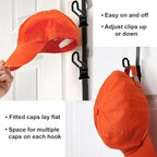 Perfect Curve Cap Rack | Over-The-Door Hat Organizer | Nine hooks holds 9-18 Caps | Baseball Cap Rack for Door | 1 Strap | Black