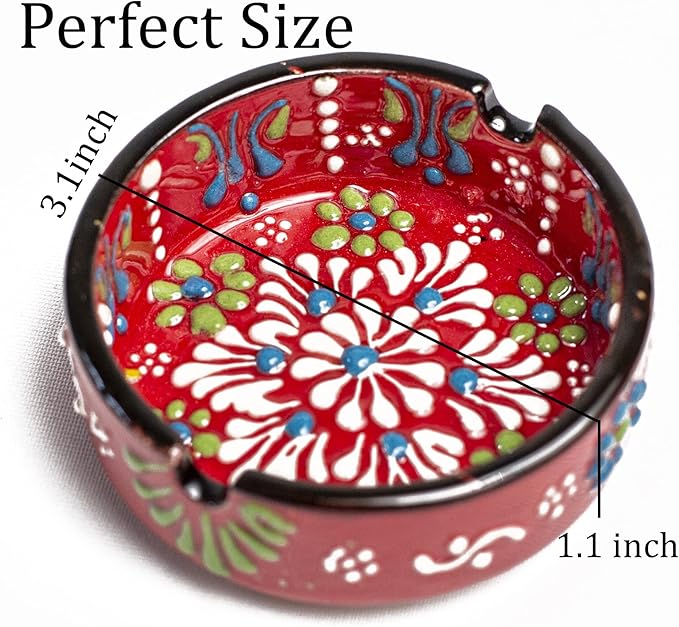 Ashtray Set for Indoor Outdoor Use Cigarette Ash Holder for Smokers Desktop Smoking Ash Tray - Home Office Decoration Hand-Paint Ceramic Cigar Ashtrays (4 Pcs - Red/Yellow/White/Green)