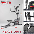 Sunny Health & Fitness Elliptical Exercise Machine, Silent Training, Long Stride Full Body Workout, Adjustable Resistance, Pulse Sensor, SunnyFit App via Bluetooth, Electric or Manual