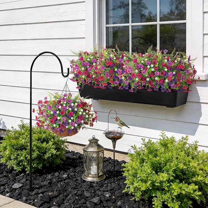 Artificial Flowers for Outdoors Spring Decoration, 12 Bundles Fake Flower Daisy with Realistic Eucalyptus Leaves, Faux Plants for Greenery Boxwood Porch Patio Garden Pot Lawn