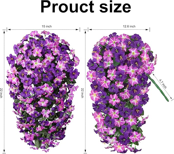 HyeFlora Artificial Flowers for Outdoors, 2pcs Faux Hanging Morning Glory Silk Fake Flowers Lifelike Artificial Plants UV Resistant Flowers for Outside Planter Patio Garden Porch Decor (Rose red)