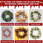 2 Pack Suction Cup Wreath Hangers for Front Door Garland Hanger 11 Lb -22 Lb Suction Wreath Hanger for Glass Door No Drill Suction Hooks for Bathroom Halloween Christmas Decorations (Black)