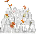 Glass Bud Vase Set of 32 Pcs, Small Glass Vases for Flowers, Clear Bud Vases in Bulk, Vintage Vases for Wedding Centerpieces, Wedding Decorations, Home Table Flower Decor