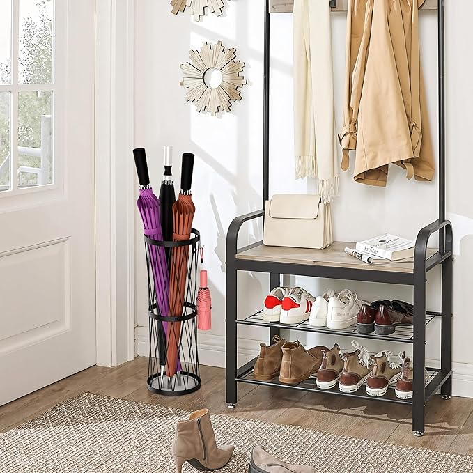Invech 23 Inch Metal Umbrella Holder with Soak Stone and Hooks, Umbrella Stand for Entryway Indoor Outdoor, Umbrella Rack Storage for Home, Office, Hotel