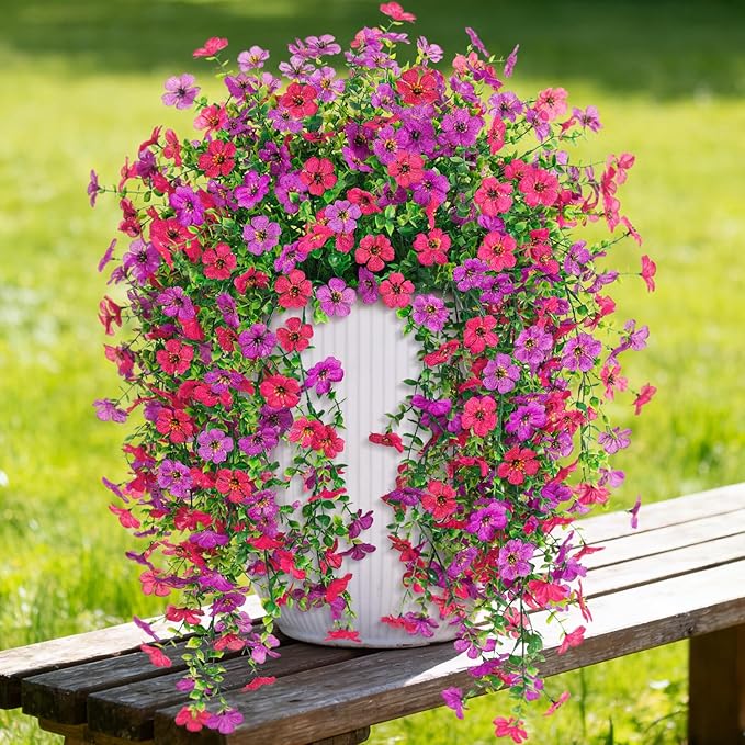 Fake Artificial Hanging Flowers for Outdoor Spring Decor 2PCS Faux Silk Flowers Plants for Outdoor Outside Planter UV Resistant Daisy for Porch Front Door Patio Balcony Yard Decor