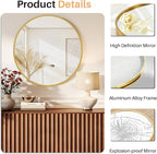 Bathroom Mirror for Wall, 30 Inch Round Mirror, Matte Gold Metal Framed Circle Vanity Mirror for Bathroom Bedroom Living Room Entryway, Anti-Rust, Tempered Glass, Hanging or Leaning