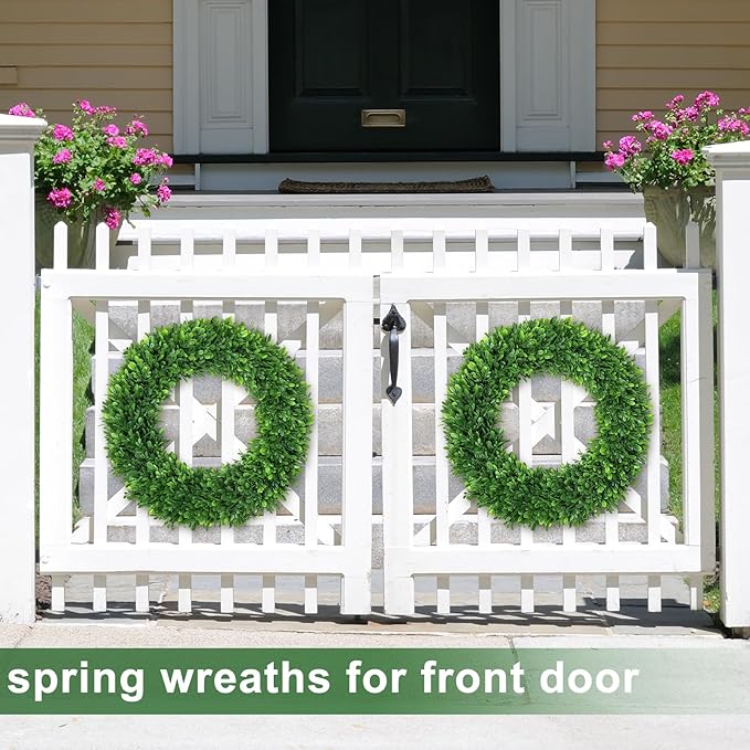 LZNPA Boxwood Wreaths for Front Door Realistic 22Inch，Spring Wreaths for Front Door Outside ，Front Door Wreath All Season，Green Wreath for Spring Farmhouse Porch Wall Wedding Room Home Decor