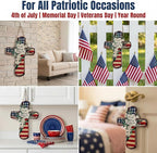 YOYAI Wooden Wall Cross Decor Patriotic Door Hanger Memorial Day Decorations 4th of July Wooden Welcome Wreath for Front Door, Independence Day Decorations - Wooden Cross Outdoor Door Hanger for Porch, Wall, Window