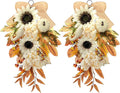 Thiccywoov 2-Pack Fall Teardrop Swags 20‘' Harvest Teardrop Decoration with Mixed Pumpkins, Sunflowers, Berries & Rustic Burlap Bows, Autumn Wreath for Front Door Home Decor(Fall)