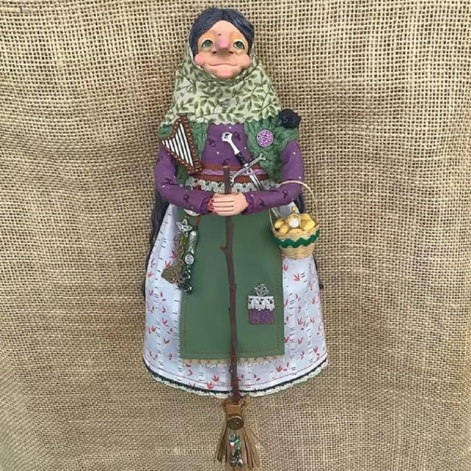 Handmade Kitchen Witch Doll, Witch Figurine Luck Charm Home Decor, Flying Witch Figures on Broomsticks, Cooking Dolls Kitchen Hanging Decor, Unique Gifts for Mom (C)
