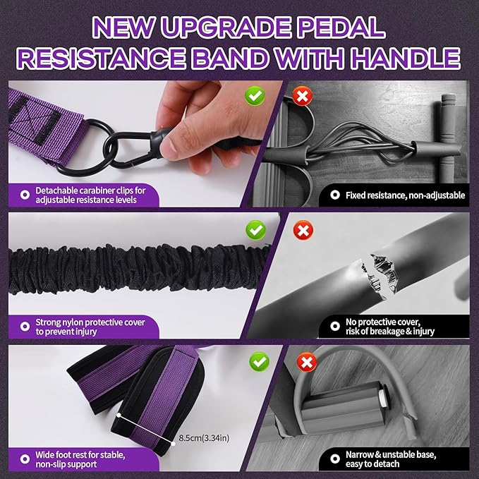 Multifunction Pedal Resistance Band with Handle, 3 Tube Adjustable 30/40/50LB Foot Pedal Puller Resistance Bands with Poster, Extended Length Tension Rope for Men Women Full Body Workout Home Gym