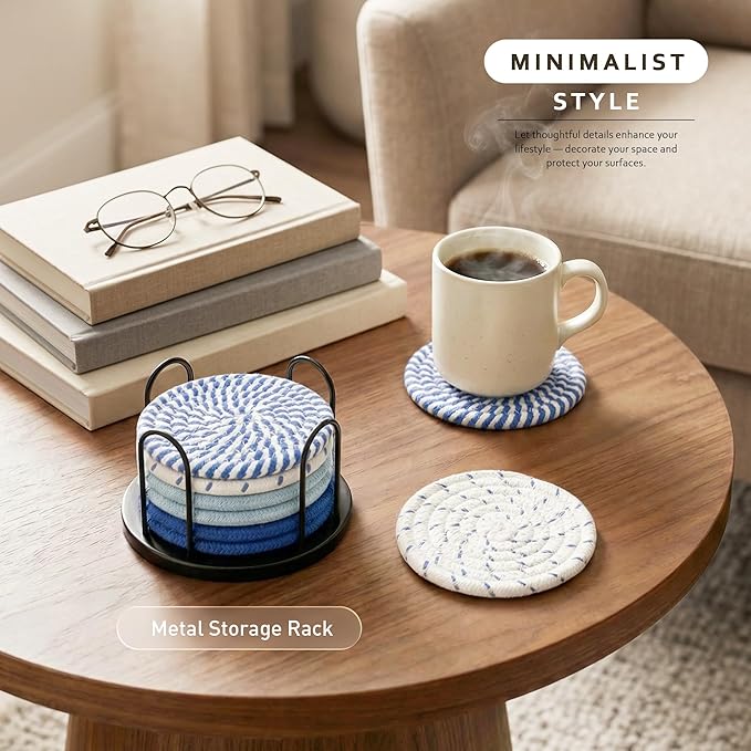 Lazebox Coasters Set of 8 for Drinks, 4 Inch Large Coasters for Coffee Table, Tabletop Protection for Hot & Cold Drinks, Versatile Coasters for Home Decor, Non-Slip & Easy to Clean, Sky Blue
