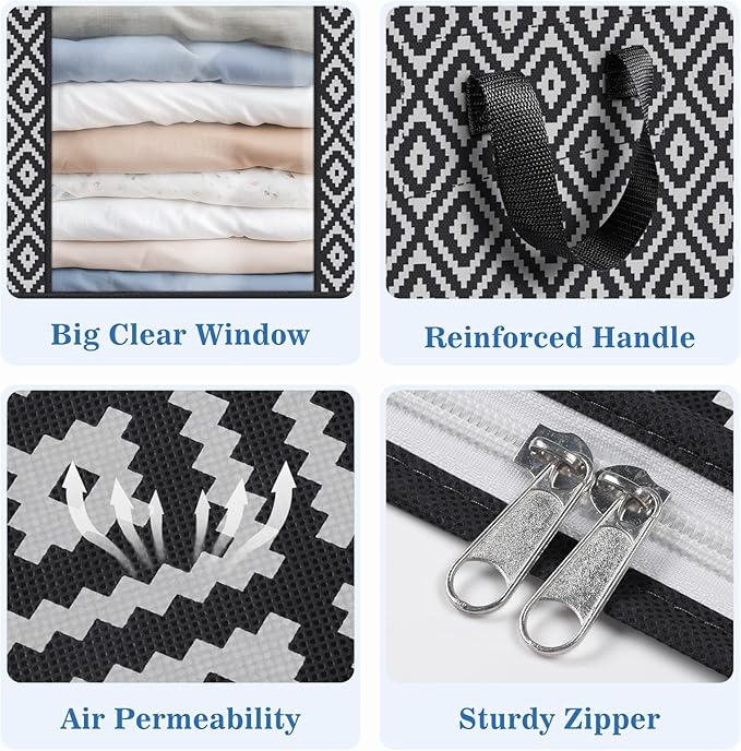 Direct 100L, 6 Pack, Storage Containers, Large Clothes Storage Bins Foldable Organization and Storage Bags with Reinforced Handle, Clear Window for Bedding, Blankets, Clothing, Black