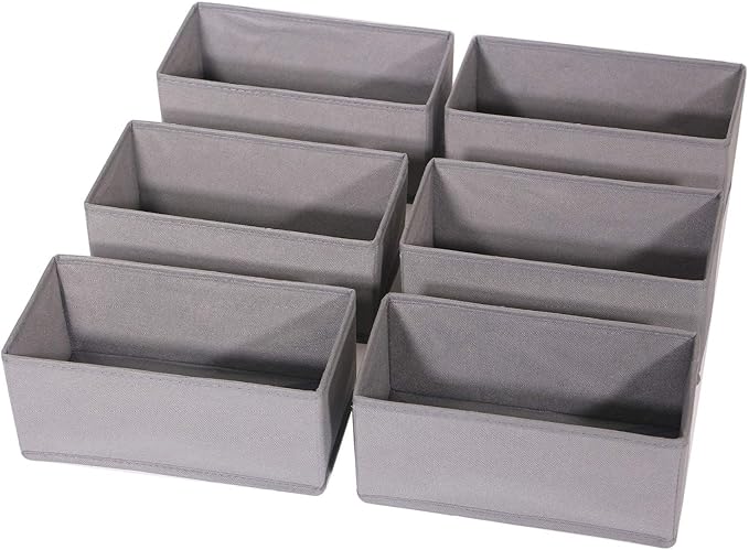 DIOMMELL 6 Pack Foldable Cloth Storage Box Closet Dresser Drawer Organizer Fabric Baskets Bins Containers Divider for Clothes Underwear Bras Socks Lingerie Clothing, M Grey 060
