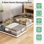 Kitstorack Plastic Under Bed Storage Containers,2 Pack Underbed Storage with Wheels,Foldable and Stackable Under Bed Organizer,Moisture and Dust-proof Storage Boxes for Clothes Shoes,13.6 Gal