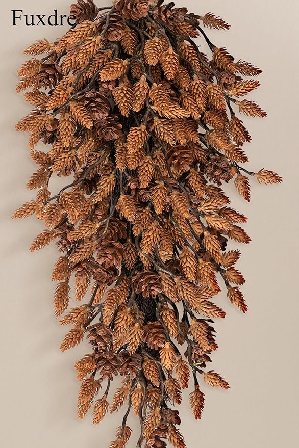 Decorative Teardrop Swag for Front Door, Artificial Wall Swags with Pine Cones for Home Porch Wall Window Halloween Christmas Indoor Outdoor Decor