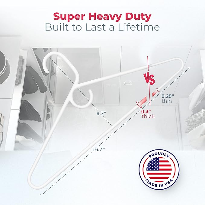 Neaties Super Heavy Duty Clothes Hangers 100+ Pack (324 Count) – Made in the USA - 10lb Capacity, Thick Plastic Hangers for Pants, Coats, Jackets, Jeans and Adult Clothing – White