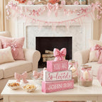 Lineshading 4 Pcs Pink Bow Decor Christian Table Decor Wooden Block Signs Set "you Are So Loved John 3: 16” Inspirational Bible Verse Quotes Coquette Bow Centerpieces for Home Office Shelf Decorations