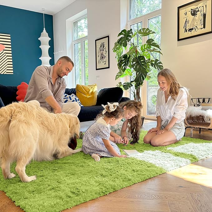 OLANLY 6x9 Machine Washable Large Area Rugs for Living Room, Bedroom, Soft Fluffy Shaggy Bedside Rug, Indoor Floor Carpet for Kids Girls and Boys, Dorms, Nursery, Home Decor Aesthetic, Grass Green
