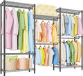 Heavy Duty Rolling Garment Rack 6 Tiers Adjustable Wire Shelving Clothes Rack with Rods Storage Closet Clothing Rack Black 15.7" D x 70.8" W x 76.5" H
