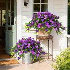 Artificial Fake Hanging Flowers Plants Basket for Outdoors Outside Decoration UV Resistant Faux Silk Flowers Look Real Plastic Flowers for Spring Planters Home Porch Patio Garden Decor(purple)