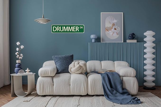 Classic Drummer Street Metal Sign 4x16 in Wall Art for Music Lovers Installation for Home Decor