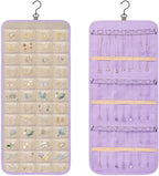 Dynoro Double-Sided Hanging Jewelry Organizer, Lavender Storage Roll for Earrings, Necklaces, Rings, 48 Pockets 21 Hooks, Durable Oxford Fabric for Closet, Wall, Door, 1 piece, Jewelry Not Included