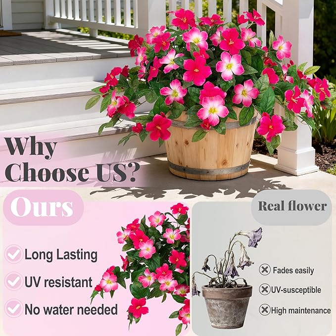 Artificial Hanging Faux Flowers for Outdoors Planters 2PCS Fake Flowers Silk Hibiscus Flowers for Outside Outdoor Faux Hanging Plants UV Resistant Spring Home Front Porch Decoration