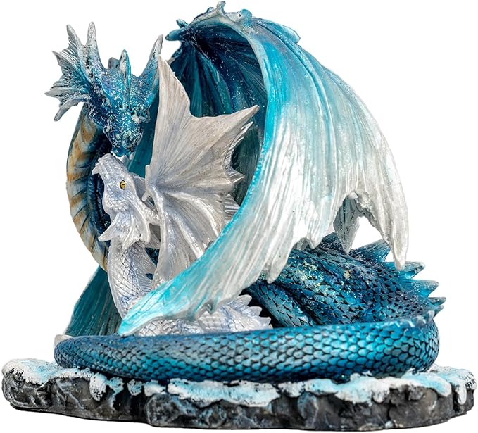 Fantasy Dragon Fairy Figurine Set, Mystic White Dragon Twins Resin Sculpture - Guardian Spirit Home Decor, Fantasy Figurine with Legend Story, Collectible Gift for Myth Lovers