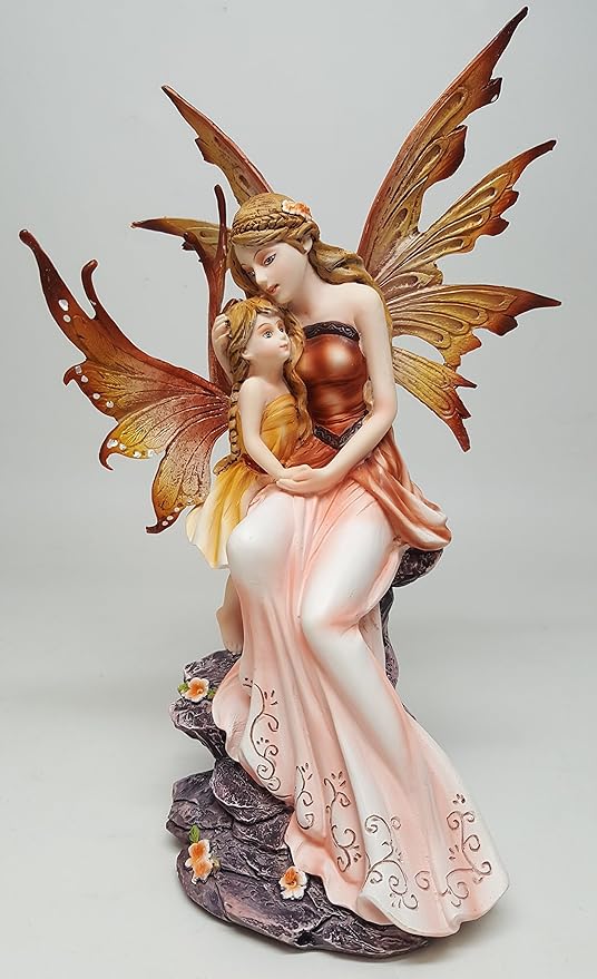 Mother and Baby Fairy Figurine, Hand-Painted Resin Statue for Home Decor, 8-Inch Collectible