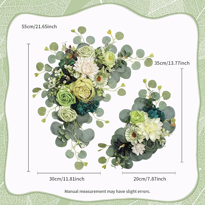 Odouzy Artificial Wedding Arch Flowers for Wedding Sign,Set of 2 for Wedding Welcome Ceremony Sign,Faux Floral Swags,Wedding, Banquet and Reception Backdrop Floral Decoration (Dark Green)