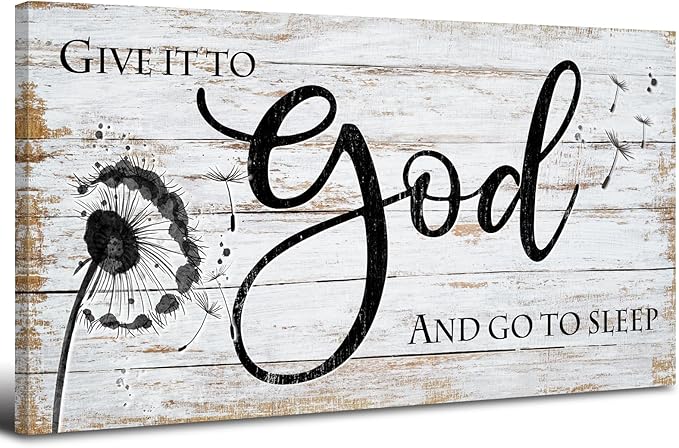 AIYISU Christian Bible Verses Wall Art Rustic Wall Decor for Bedroom Living Room Dandelion Pictures Give It To God and Go To Sleep Sign Canvas Painting Religious Poster Artwork Home Decorations 20x40